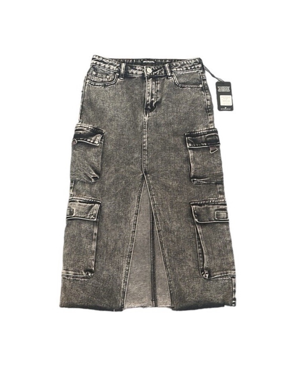 True Religion Black Wash Cargo Midi Skirt